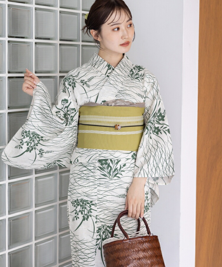 浴衣館グレース5点セット　鞄、下駄付き こだわり浴衣5点セット (浴衣/帯/下駄/腰紐/着付け冊子) 変わり織生地