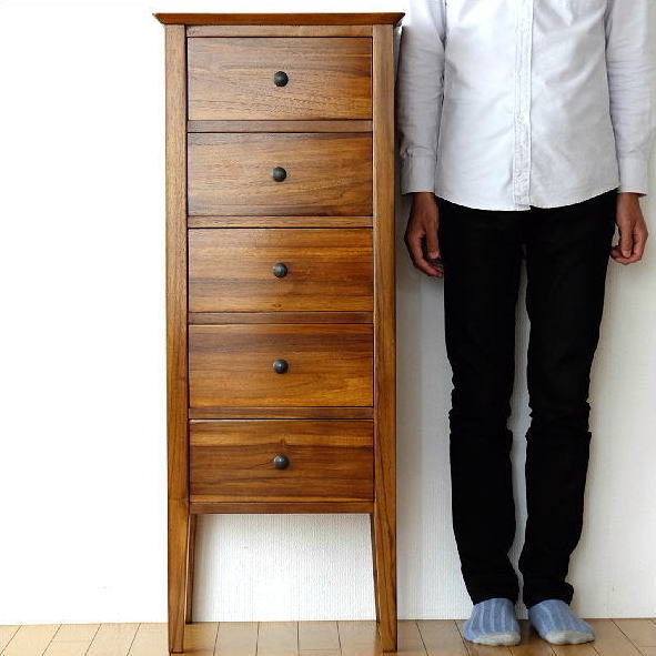 楽天市場】チーク無垢材 ハイチェスト 木製 総無垢材 スリム 5段