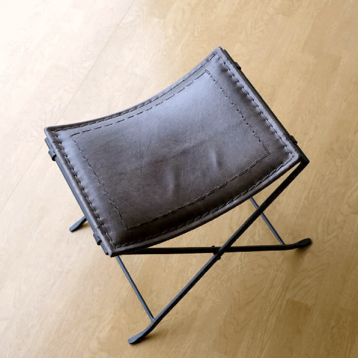 楽天市場】スツール 本革 おしゃれ 折りたたみ レザー アイアン脚 鉄脚