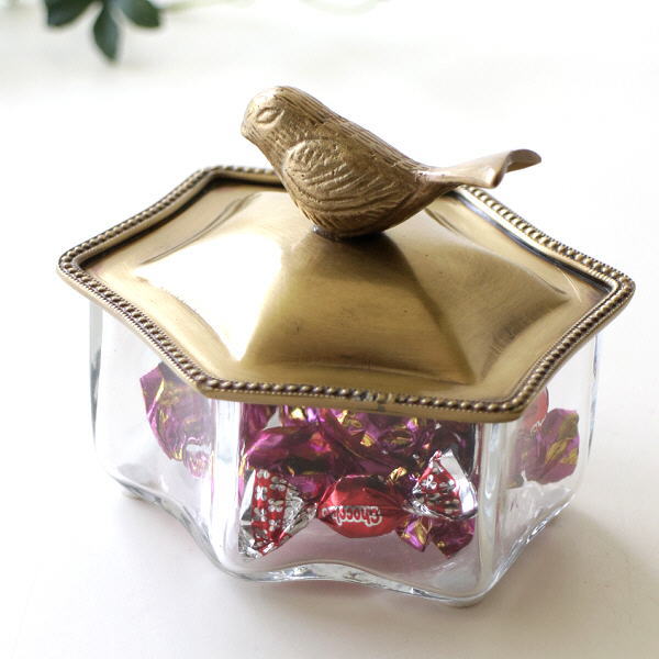 小物入れ バスケット 真鍮 ガラス シルバー アンティーク 87151GB-SV