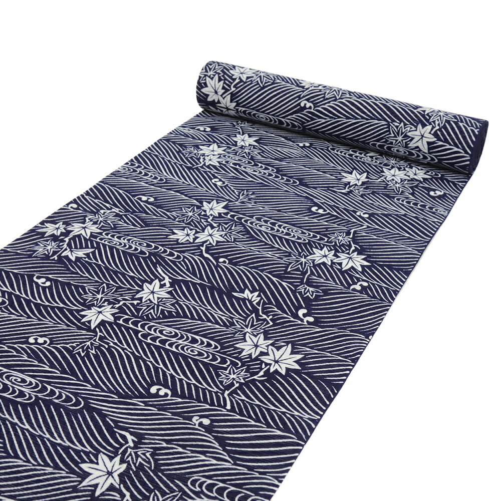 楽天市場】浴衣 竺仙 未仕立て 反物 紺 白 観世水 楓 紅葉 綿100％ 鑑