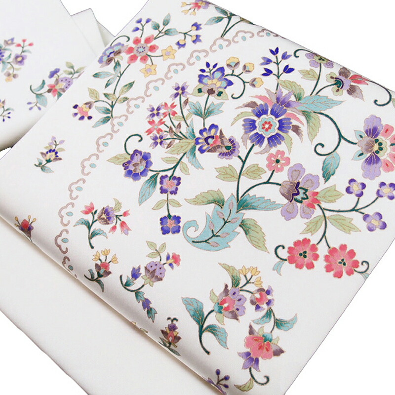 楽天市場】岡重 名古屋帯 駒塩瀬 九寸 未仕立て 正絹 白 更紗文様 金彩