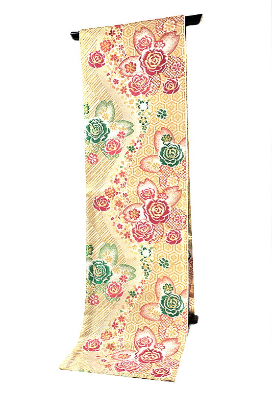 楽天市場】【 中古 】 袋帯 振袖用 正絹 唐織 引箔 金 ピンク 緑 黄色