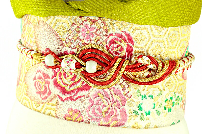 楽天市場】帯締め 振袖用 飾り紐 正絹 成人式 転写玉 赤 朱色 白 金