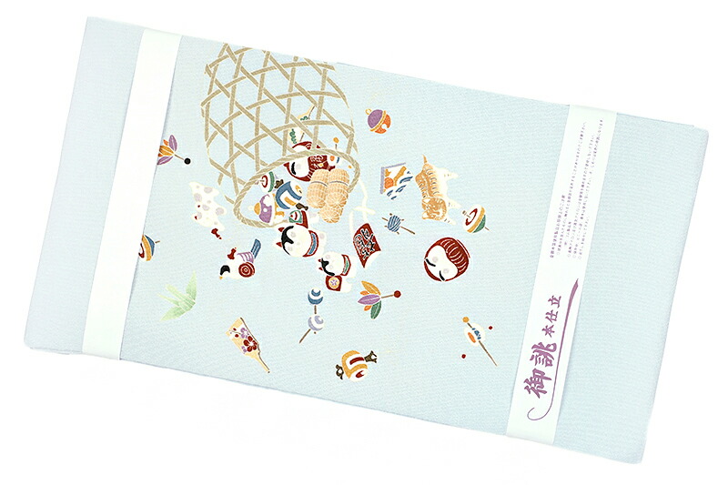 楽天市場】名古屋帯 秀美 十日町友禅 正絹 浜ちりめん 薄水色 水色 猫