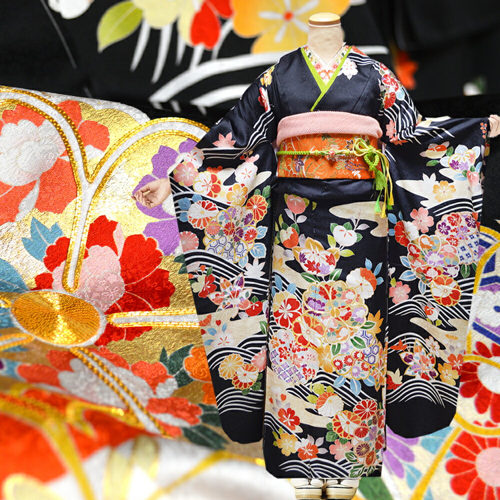 楽天市場】京友禅 正絹 振袖 30点 セット 黒 成人式 ふりそで 振袖