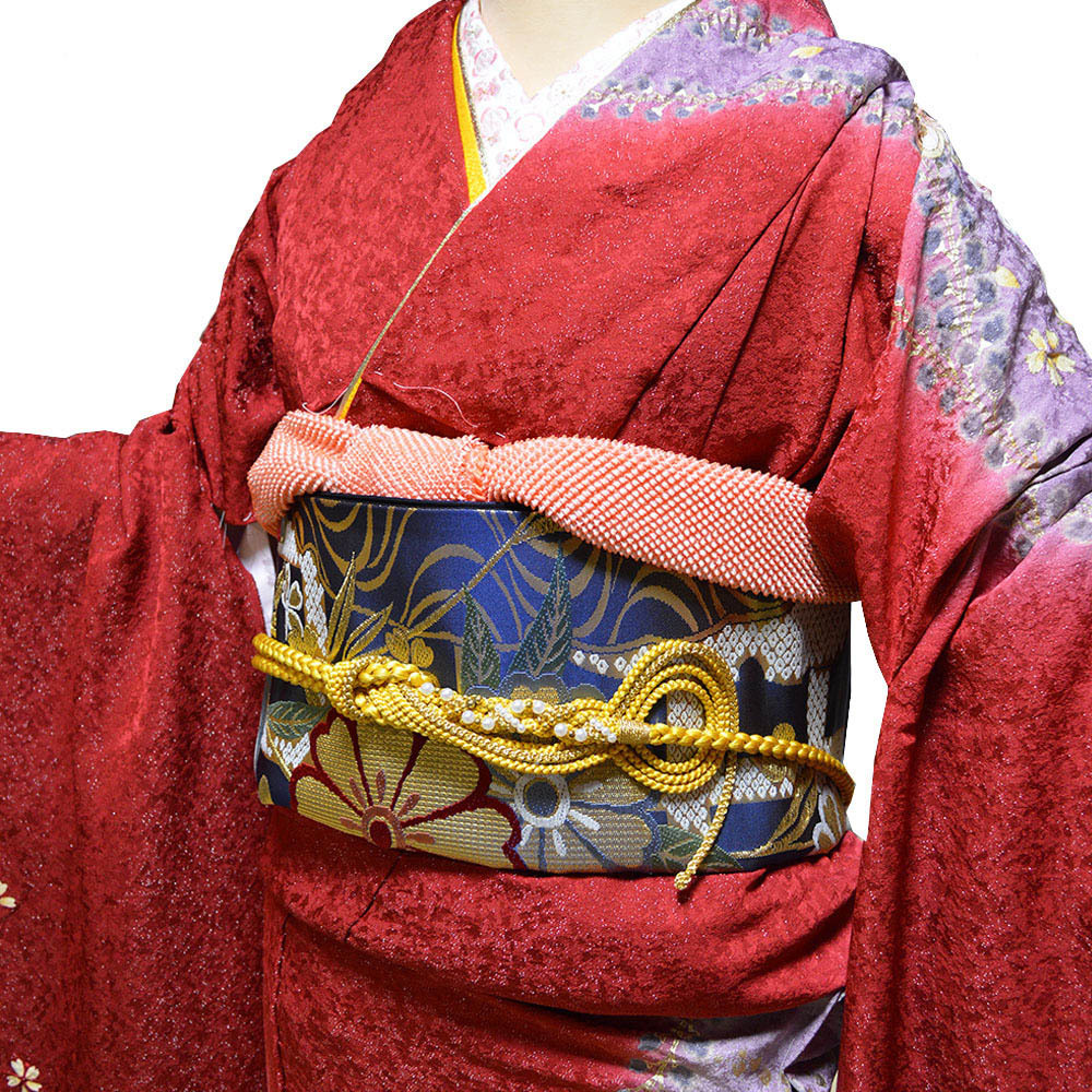 楽天市場】手描き 辻が花 京友禅 正絹 振袖 30点 セット エンジ 成人式