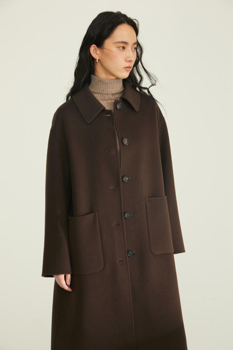楽天市場】ロングコート ブラウン Mサイズ 大きめポケット付き 上品で