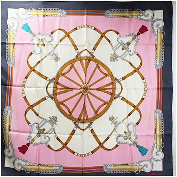 楽天市場】セリーヌ シルク スカーフ ピンク×グレー 中古 ABランク