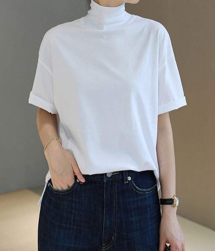 楽天市場】ハイネックtシャツ 夏 Tシャツ レディース 半袖 綿