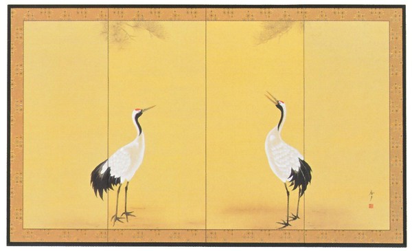 楽天市場】四尺四曲屏風 双鶴 江川香夕作品 四尺四曲半双 屏風 : 美術
