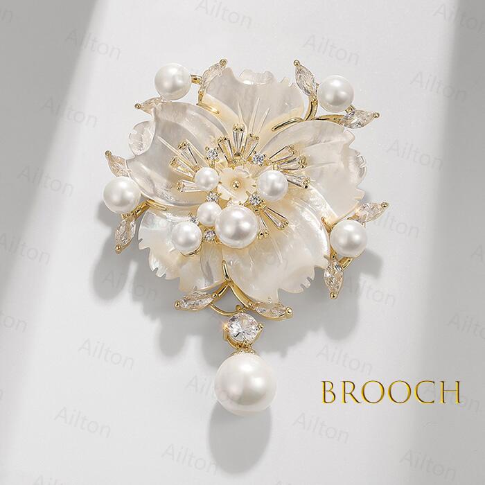 楽天市場】ブローチ レディース アクセサリー 天然貝殻 パール 花