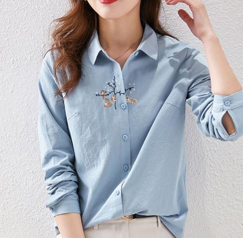 楽天市場】綿100％ 刺繍シャツ レディース 白シャツ 長袖 シャツ