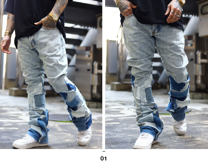 楽天市場】mnml デニム ジーンズ フレアパンツ メンズ 青 大きいサイズ