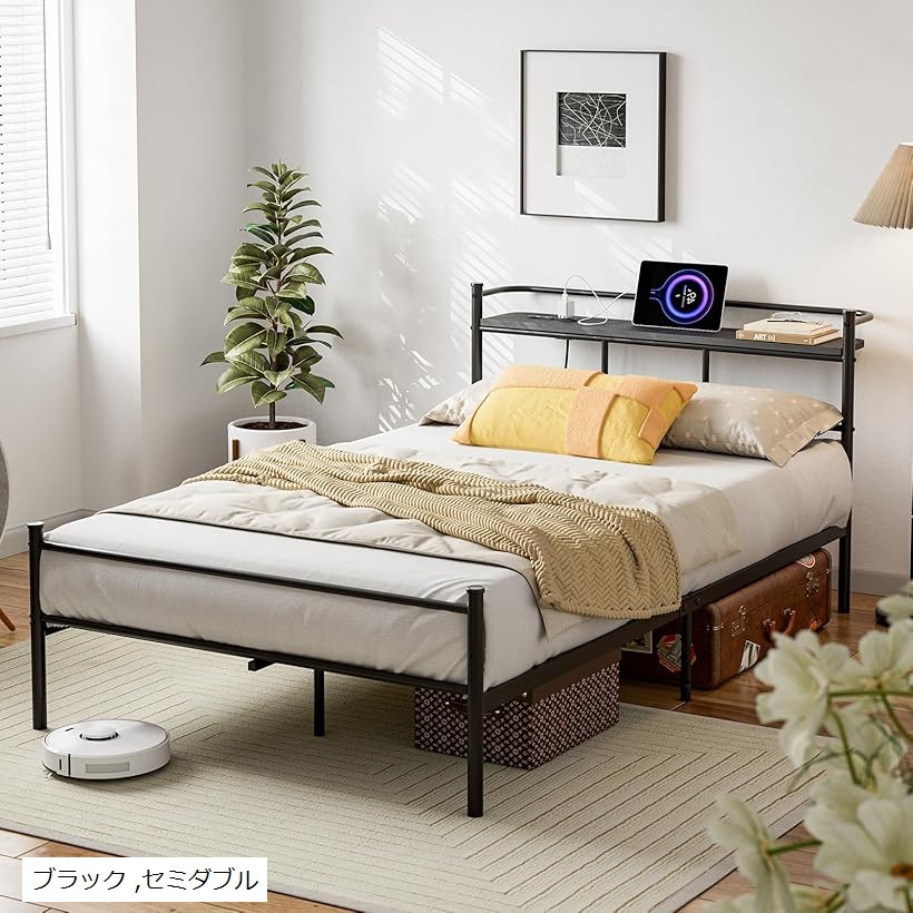 楽天市場】ベッドフレーム セミダブル パイプベッド 2口コンセント