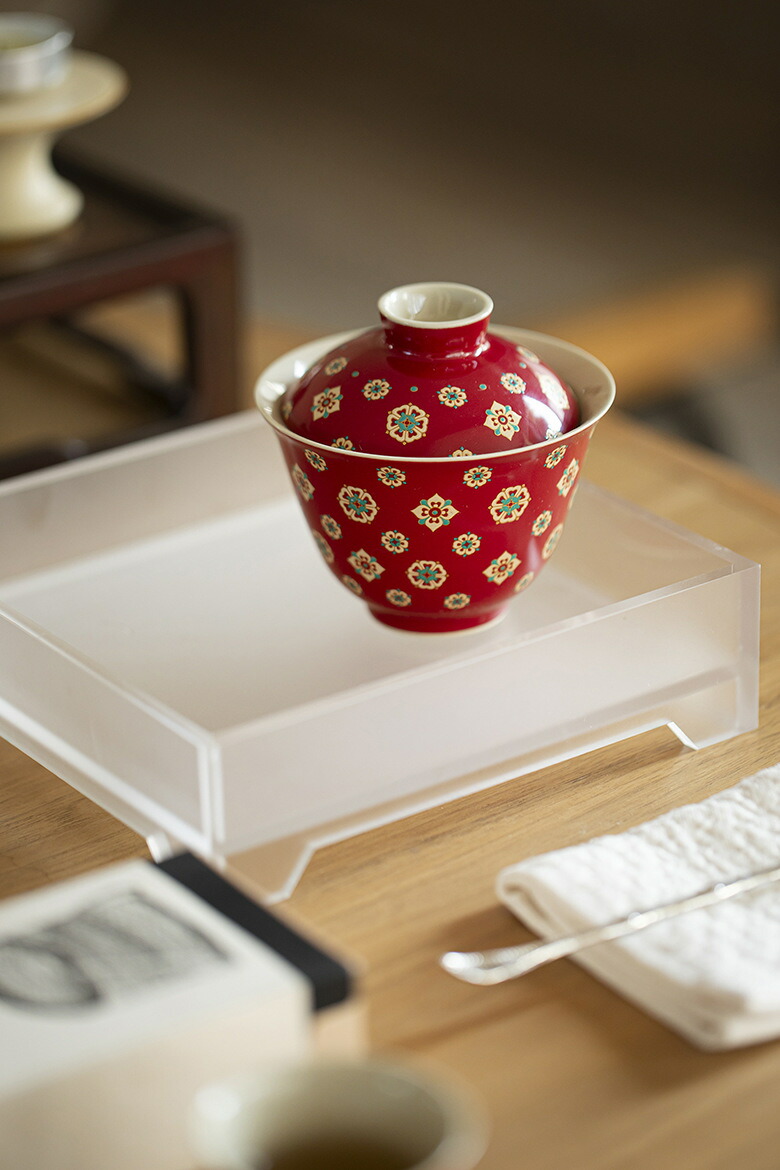 楽天市場】朗紅 琵琶紋 蓋物 蓋付碗 珍味入れ 宝瓶 蓋碗 湯冷まし 赤