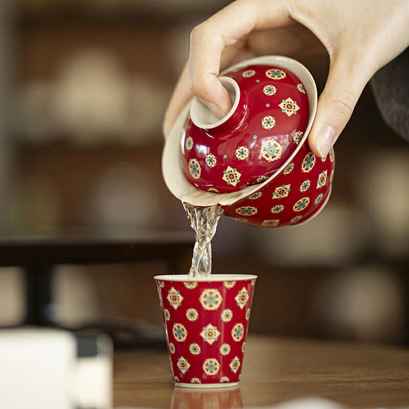 楽天市場】朗紅 琵琶紋 蓋物 蓋付碗 珍味入れ 宝瓶 蓋碗 湯冷まし 赤