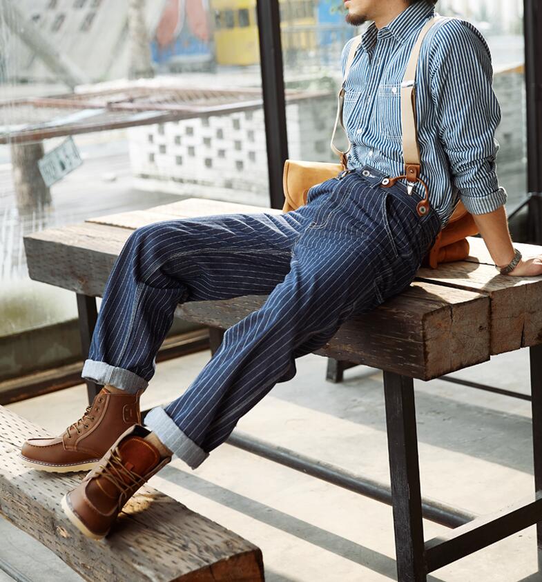 楽天市場】ジーンズ ストライプ柄 デニムパンツ メンズ オーバーオール