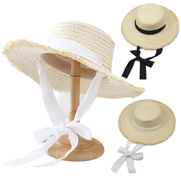 楽天市場】つば広 カンカン帽 麦わら帽子 ストローハット あご紐リボン