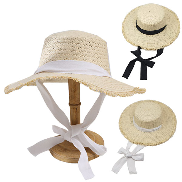 楽天市場】つば広 カンカン帽 麦わら帽子 ストローハット あご紐リボン
