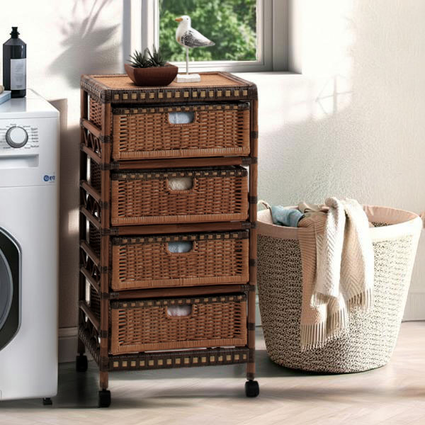 楽天市場】籐 ラタン 収納 チェスト 4段の通販