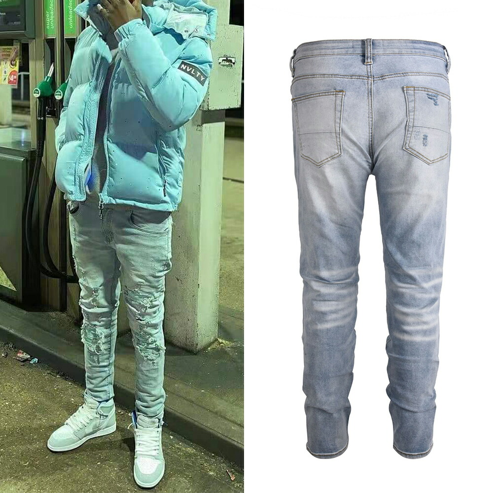 楽天市場】HESNTLS ジーンズ ダメージ デニム NV3 スリムフィット