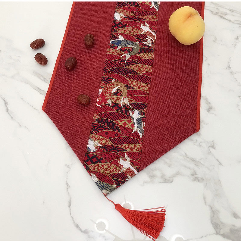 1点もの】黒地に扇文様の高級帯テーブルランナー 1点もの】黒地に扇