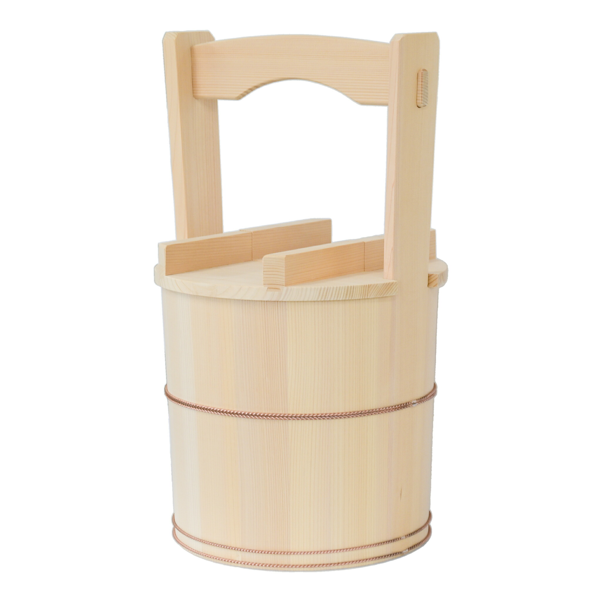 楽天市場】手水桶 サワラ製 柄付き 蓋付き 総高48cm 桶外径26cm