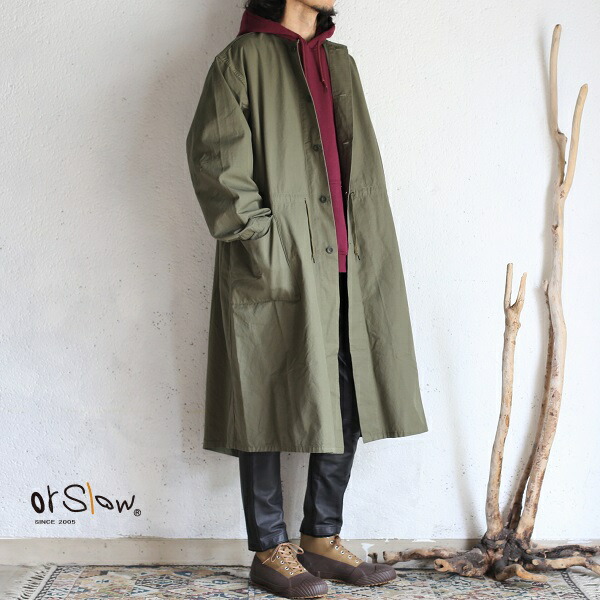 楽天市場】【20%offSALE】【orslow】 NO COLLAR COAT ARMY GREEN