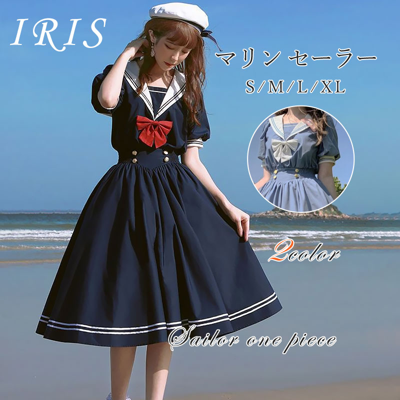楽天市場】セーラー ワンピース レディース 襟付き 半袖 2色 S-XL