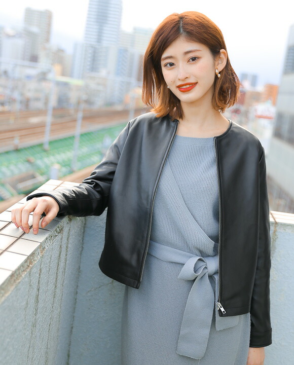 楽天市場】【3/11まで！50％オフ】レザージャケット ノーカラー ノー