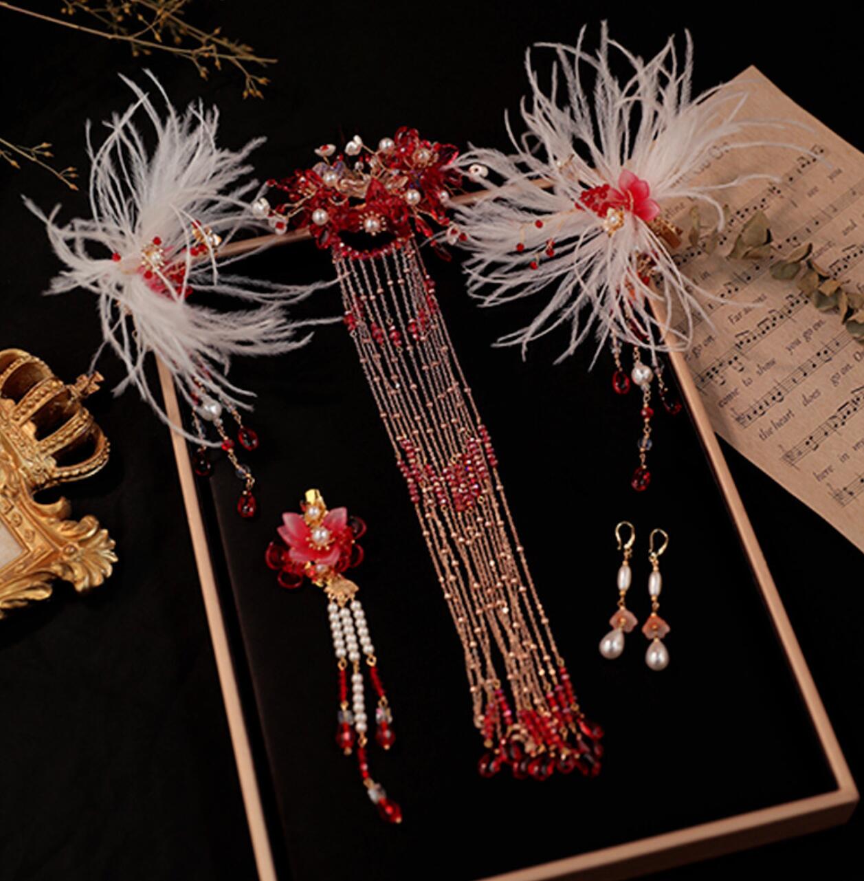 楽天市場】中華髪飾り5点セット 羽毛 羽 ヘアピン ふわふわ お姫様 花