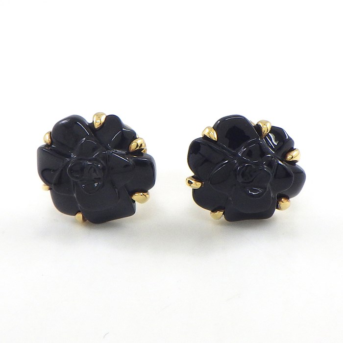 楽天市場】シャネル CHANEL ピアス カメリア ブラックカルセドニー 黒