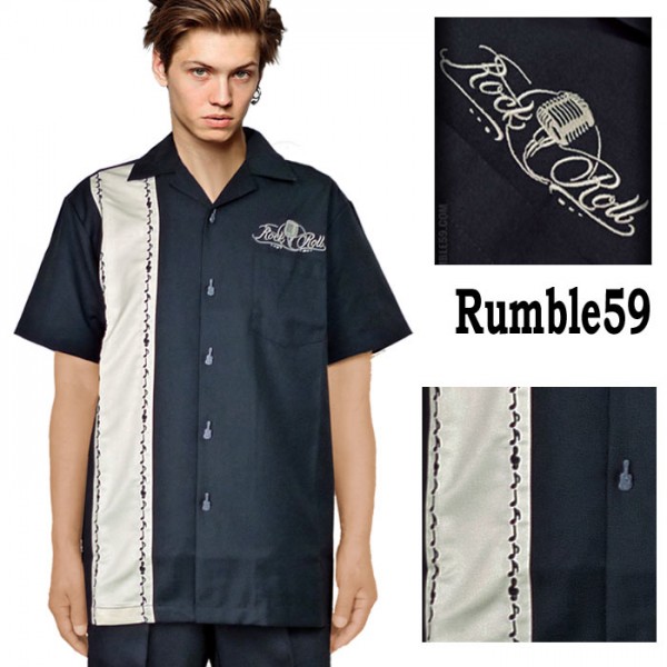 楽天市場】ボーリングシャツ rumble59 開襟シャツ 音符刺繍 ボウリング