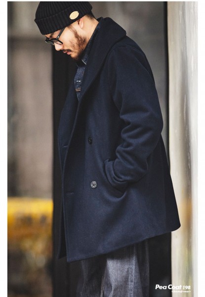 楽天市場】ウール ピーコート ネイビー ヘチマ襟 防寒 PEA-COAT