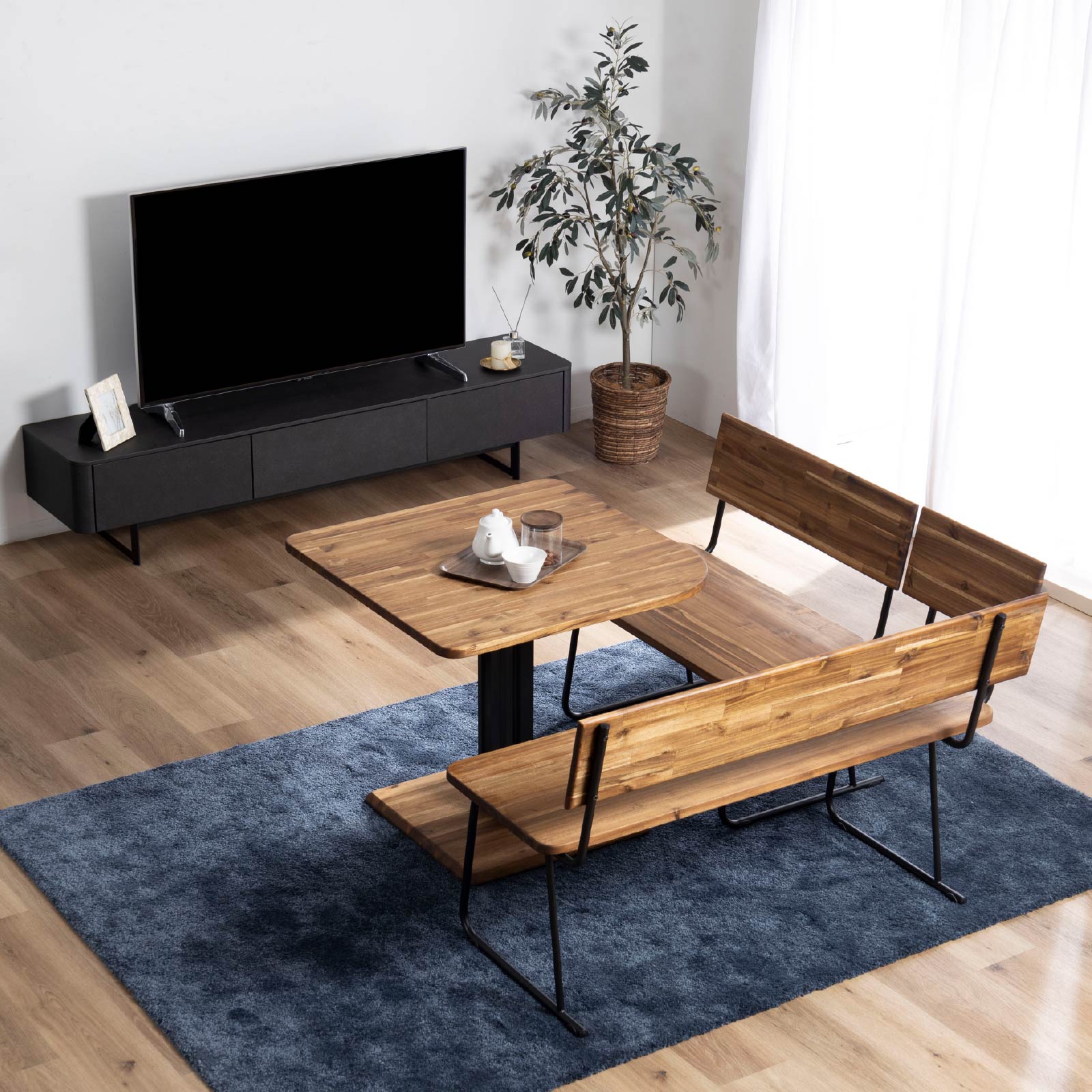 楽天市場】天然木 ダイニングセット 6人掛け 4点セット ベンチ