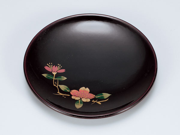 楽天市場】会津漆器 茶托 丸皿/ 溜 4.5丸銘々皿山茶花 /和食器 : 美濃