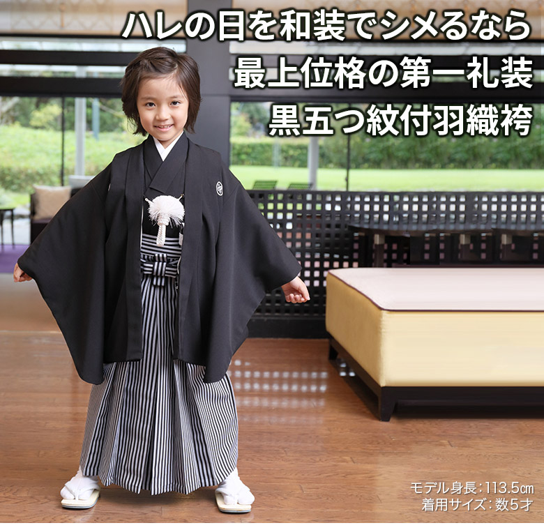 楽天市場】男の子 黒紋付 フルセット 販売 七五三 着物 羽織 袴 白黒