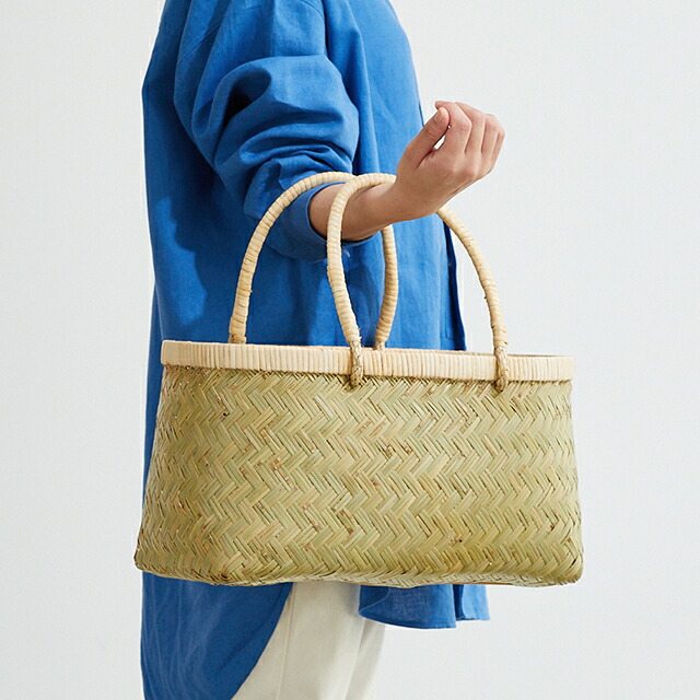 楽天市場】青竹市場かご(楕円/籐取手/小サイズ)(約)幅38×マチ19×本体高