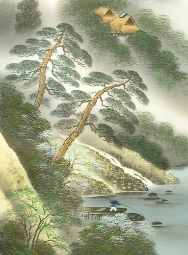 楽天市場】掛け軸 彩色山水 (桑田美堂) 送料無料 【掛軸】【一間床