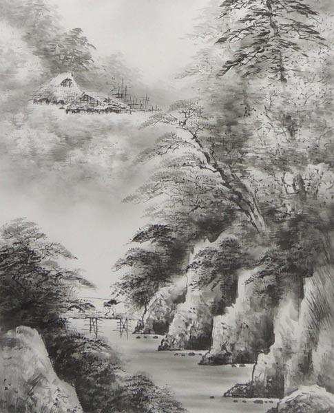 楽天市場】掛け軸 水墨山水 (渋谷昭三) （掛軸小物なし） 送料無料