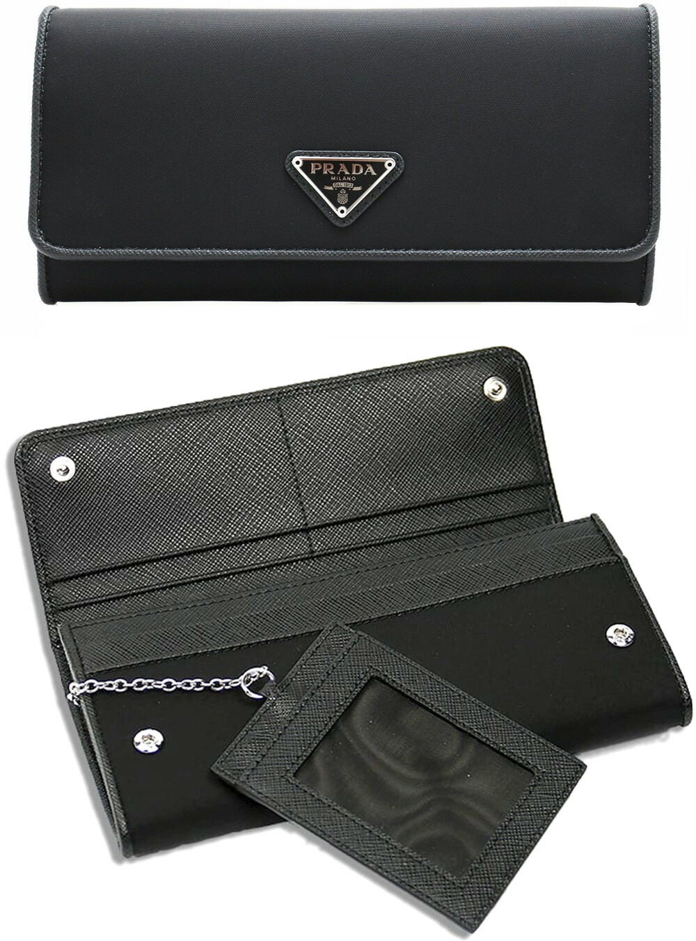 楽天市場】PRADA プラダ 小銭入れ付き二つ折り長財布ブラック 三角ロゴ