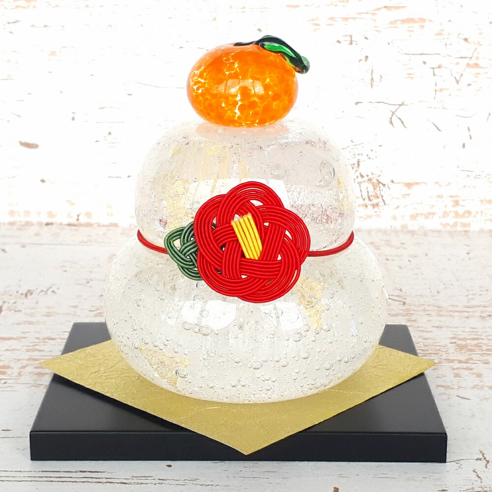 楽天市場】工房 CRAFTHOUSE ガラス製 鏡餅 泡金（大） 無垢 敷板・椿