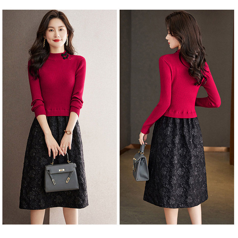 楽天市場】ワンピース きれいめ ドッキング ワンピース 長袖 秋冬