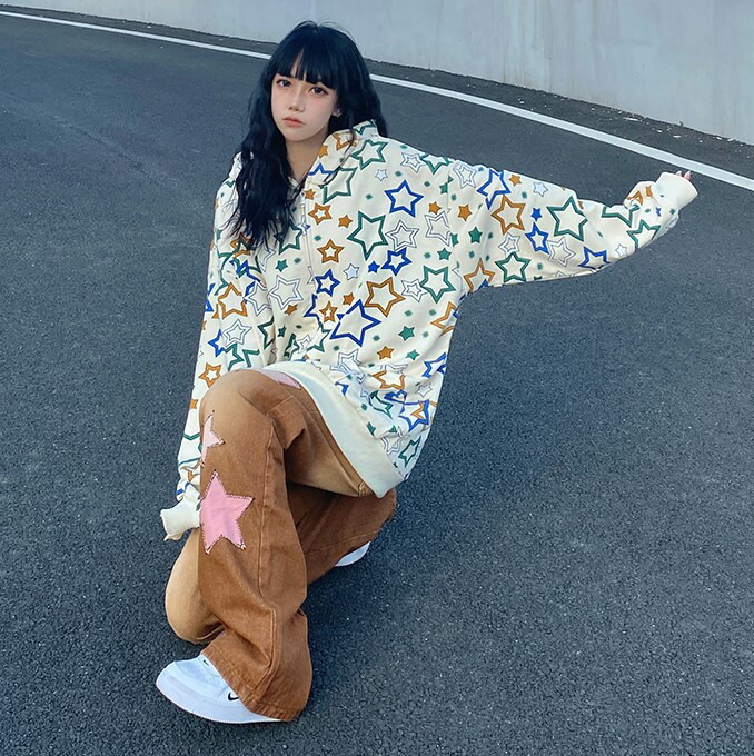 楽天市場】星柄 パーカー トレーナー 総柄 フーディー フード ポケット