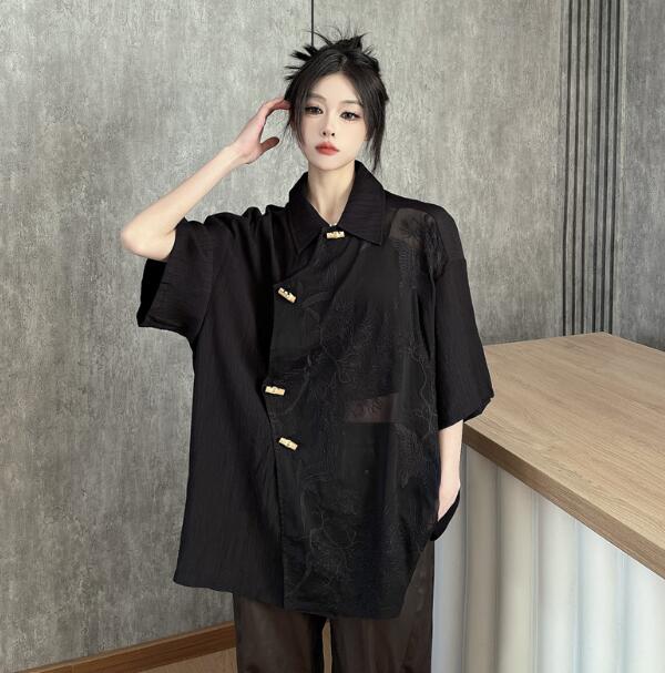 楽天市場】チャイナ風 チャイナボタン チャイナ服 半袖 鶴 透け感