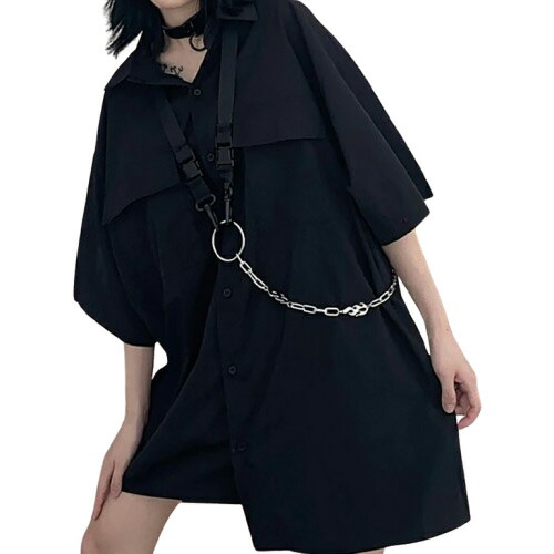 楽天市場】ハーネス付 ブラウス シャツ 半袖 五分袖 カットソー 前開き