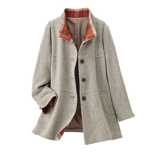 楽天市場】ウール混チェック使いスタンド衿コート 全2色 スタンド