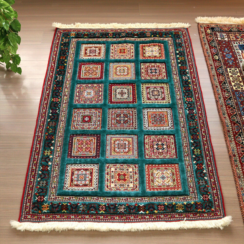 スマック織り キリム 98×52cm ８スクエア 自然モチーフ模様 ペルシャ絨毯 ギャッベ（ギャベ）専門店 インプレッションオブギャッベ / イランの