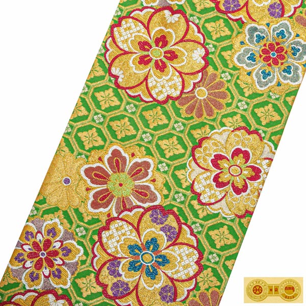 楽天市場】【Prices down4】振袖 帯 「黄緑色 蜀江文様と桜」 日本製